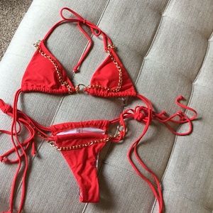 SHEIN | Sexy Red Bikini with gold chain Small